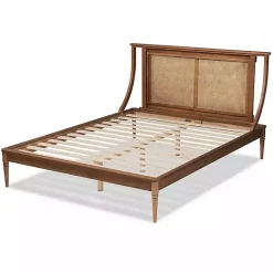 Kirklands Home Beds & Headboards|Walnut Rattan Swooping Queen Platform Bed