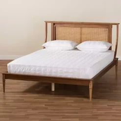 Kirklands Home Beds & Headboards|Walnut Rattan Swooping Queen Platform Bed