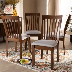 Kirklands Home Dining Chairs|Walnut Upholstered Minette 4-pc. Dining Chair Set Gray