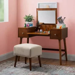 Kirklands Home Dressers & Chests|Walnut Viola Flip-Top 2-pc. Vanity Set Brown