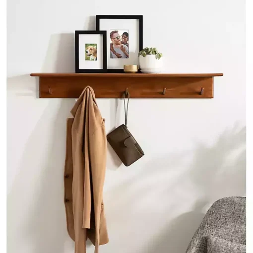 Kirklands Home Shelves|Walnut Wood Alia Shelf with Hooks