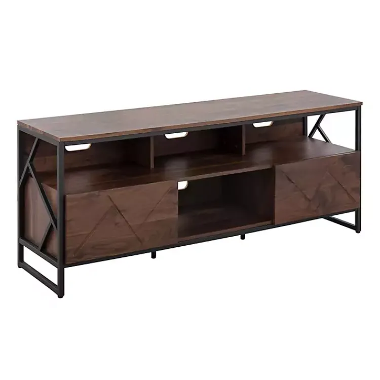 Kirklands Home Tv Stands & Media Consoles|Walnut Wood and Black Steel Media Stand Brown