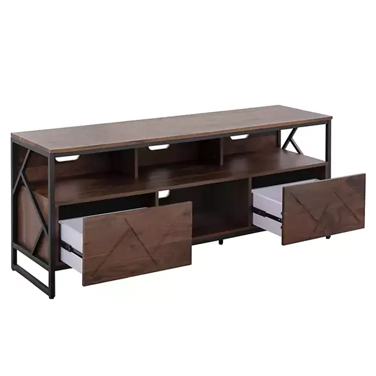 Kirklands Home Tv Stands & Media Consoles|Walnut Wood and Black Steel Media Stand Brown