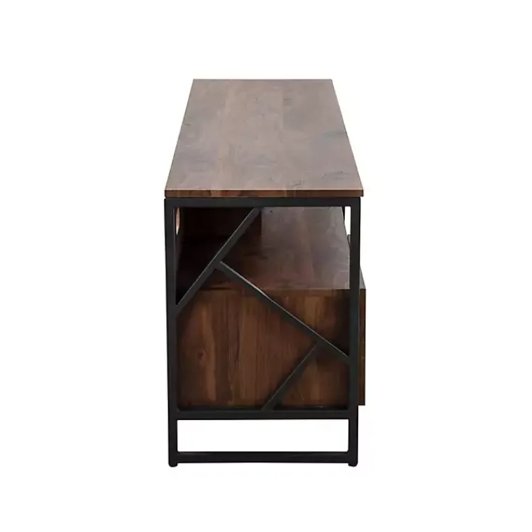 Kirklands Home Tv Stands & Media Consoles|Walnut Wood and Black Steel Media Stand Brown