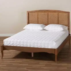Kirklands Home Beds & Headboards|Walnut Wood and Rattan King Bed Frame Brown