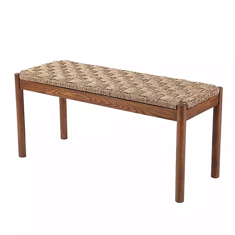 Kirklands Home Benches & Ottomans|Walnut Wood and Woven Seagrass Bench