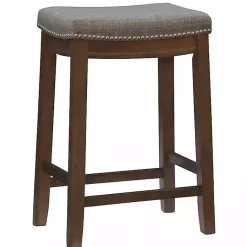 Kirklands Home Bar Stools & Counter Height Stools|Walnut Wood Counter Stool with Cushion Gray