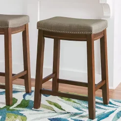 Kirklands Home Bar Stools & Counter Height Stools|Walnut Wood Counter Stool with Cushion Gray