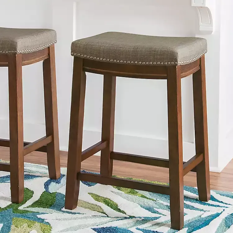 Kirklands Home Bar Stools & Counter Height Stools|Walnut Wood Counter Stool with Cushion Gray