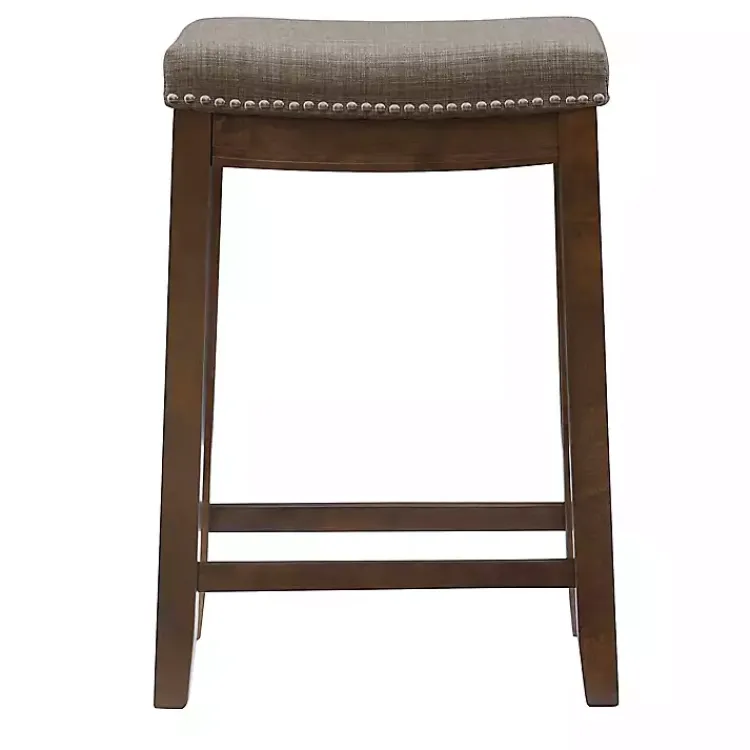 Kirklands Home Bar Stools & Counter Height Stools|Walnut Wood Counter Stool with Cushion Gray