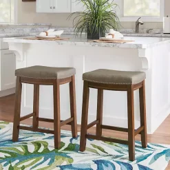 Kirklands Home Bar Stools & Counter Height Stools|Walnut Wood Counter Stool with Cushion Gray