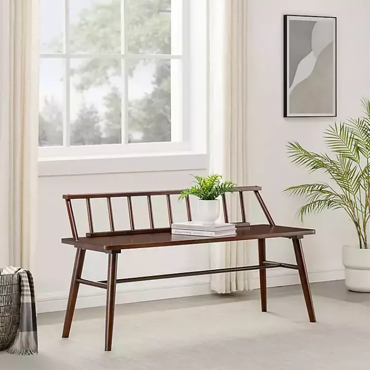 Kirklands Home Benches & Ottomans|Walnut Wood Low Back Spindle Bench Brown