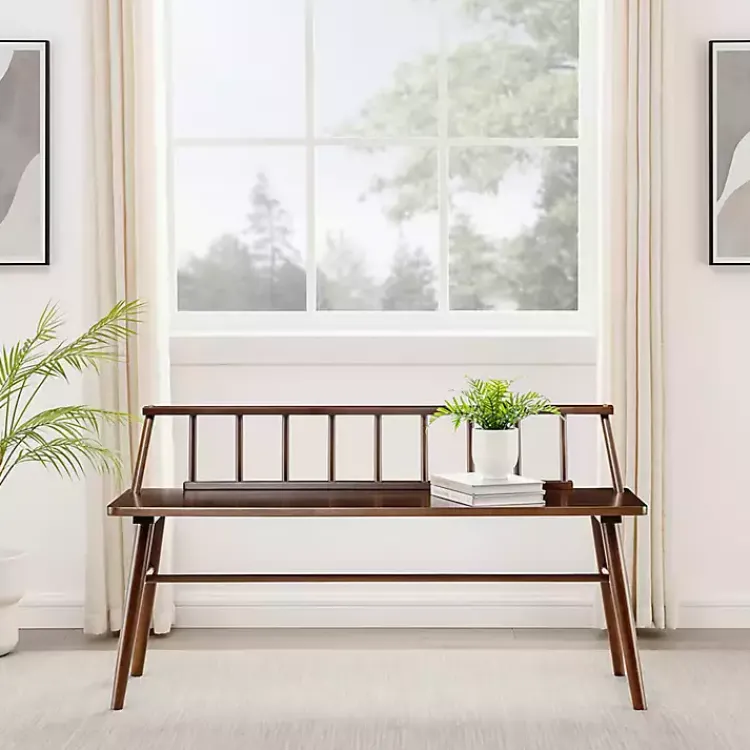 Kirklands Home Benches & Ottomans|Walnut Wood Low Back Spindle Bench Brown