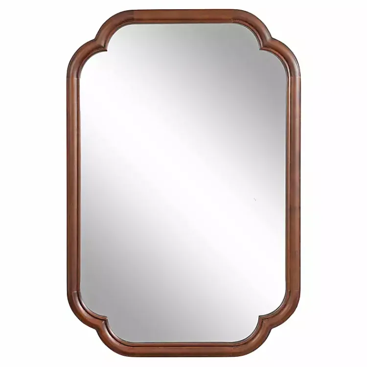 Kirklands Home Decorative Mirrors|Walnut Wood Scallop Wall Mirror Brown