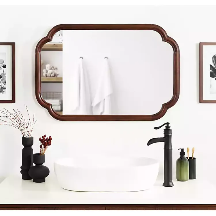 Kirklands Home Decorative Mirrors|Walnut Wood Scallop Wall Mirror Brown