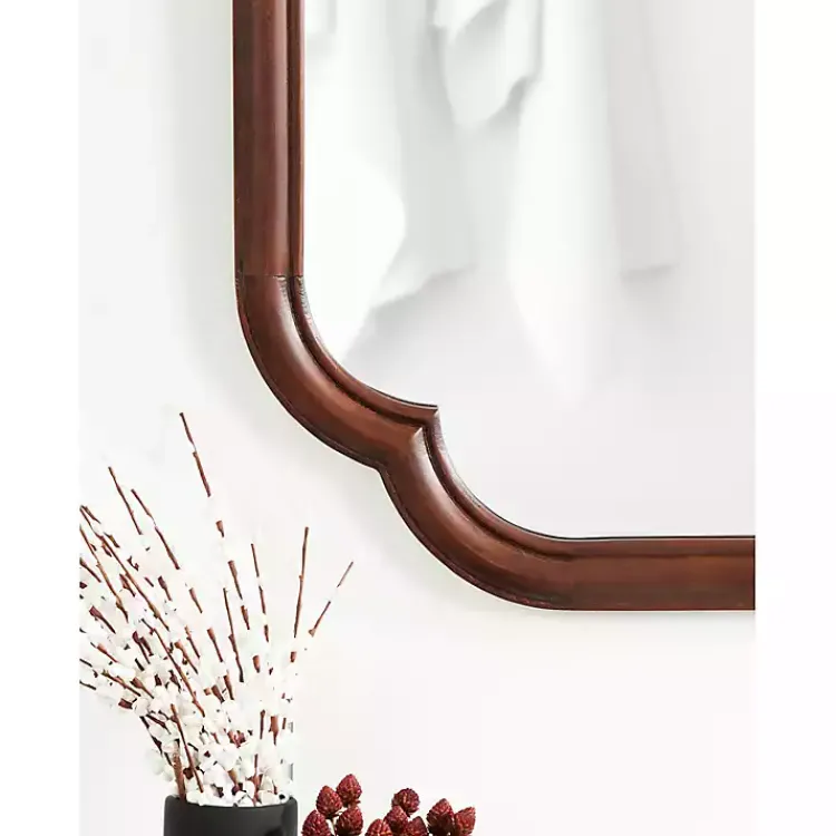 Kirklands Home Decorative Mirrors|Walnut Wood Scallop Wall Mirror Brown