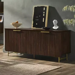 Kirklands Home Cabinets & Sideboards|Walnut Wood Scandinavian 4-Door Sideboard Brown