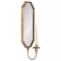 New Wardelle Antique Gold Mirrored Taper Candle Sconce Sconces