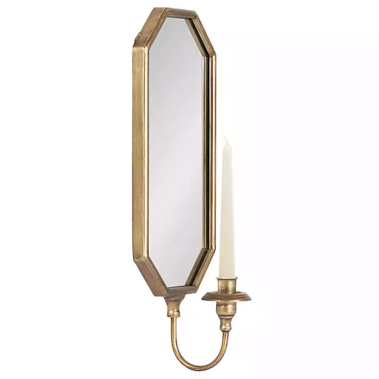 New Wardelle Antique Gold Mirrored Taper Candle Sconce Sconces