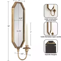 New Wardelle Antique Gold Mirrored Taper Candle Sconce Sconces