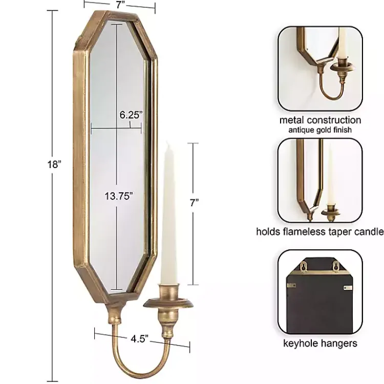 New Wardelle Antique Gold Mirrored Taper Candle Sconce Sconces
