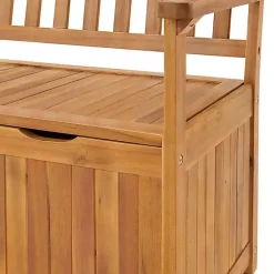 Kirklands Home Outdoor Seating|Warm Acacia Wood Slatted Outdoor Storage Bench Brown