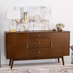 Kirklands Home Console Tables|Warm Brown Mid-Century Modern Storage Console