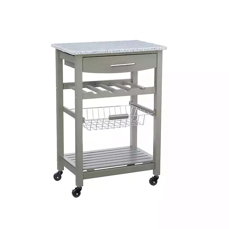 Kirklands Home Kitchen Islands & Bar Carts|Warm Rolling Kitchen Cart with Granite Top Gray