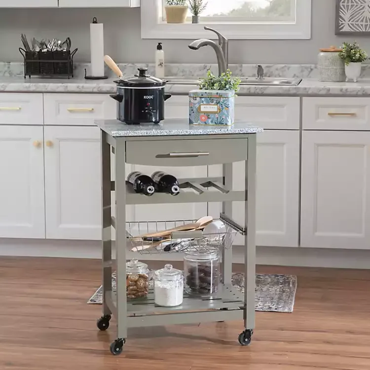 Kirklands Home Kitchen Islands & Bar Carts|Warm Rolling Kitchen Cart with Granite Top Gray