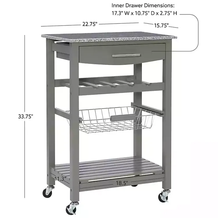 Kirklands Home Kitchen Islands & Bar Carts|Warm Rolling Kitchen Cart with Granite Top Gray