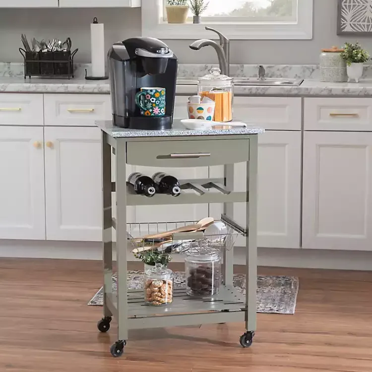 Kirklands Home Kitchen Islands & Bar Carts|Warm Rolling Kitchen Cart with Granite Top Gray