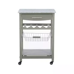 Kirklands Home Kitchen Islands & Bar Carts|Warm Rolling Kitchen Cart with Granite Top Gray