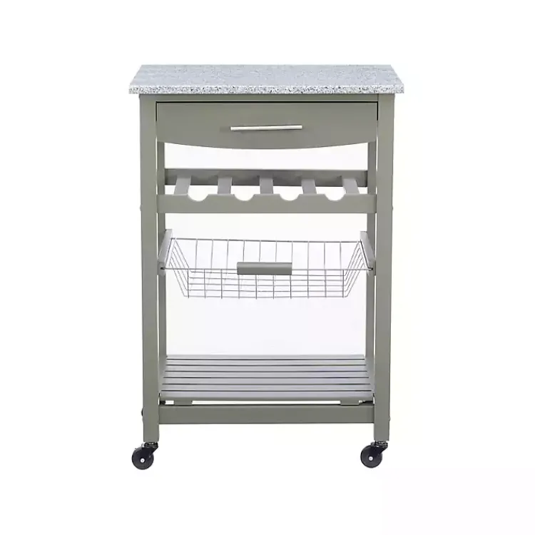Kirklands Home Kitchen Islands & Bar Carts|Warm Rolling Kitchen Cart with Granite Top Gray