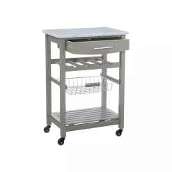 Kirklands Home Kitchen Islands & Bar Carts|Warm Rolling Kitchen Cart with Granite Top Gray