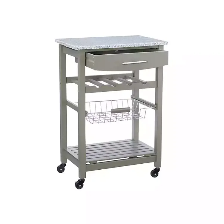 Kirklands Home Kitchen Islands & Bar Carts|Warm Rolling Kitchen Cart with Granite Top Gray