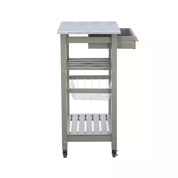 Kirklands Home Kitchen Islands & Bar Carts|Warm Rolling Kitchen Cart with Granite Top Gray
