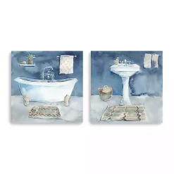 Kirklands Home Canvas Art|Watercolor Bathroom Canvas Art Prints, Set of 2