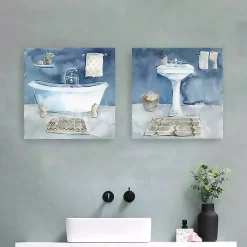 Kirklands Home Canvas Art|Watercolor Bathroom Canvas Art Prints, Set of 2