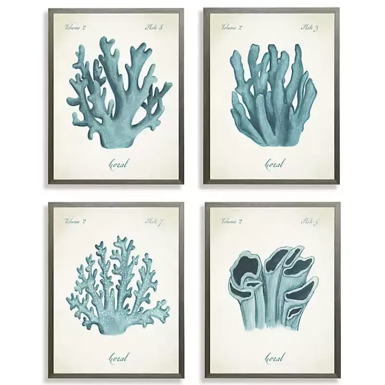 Kirklands Home Framed Art|Watercolor Coral Gray Framed Art Prints, Set of 4