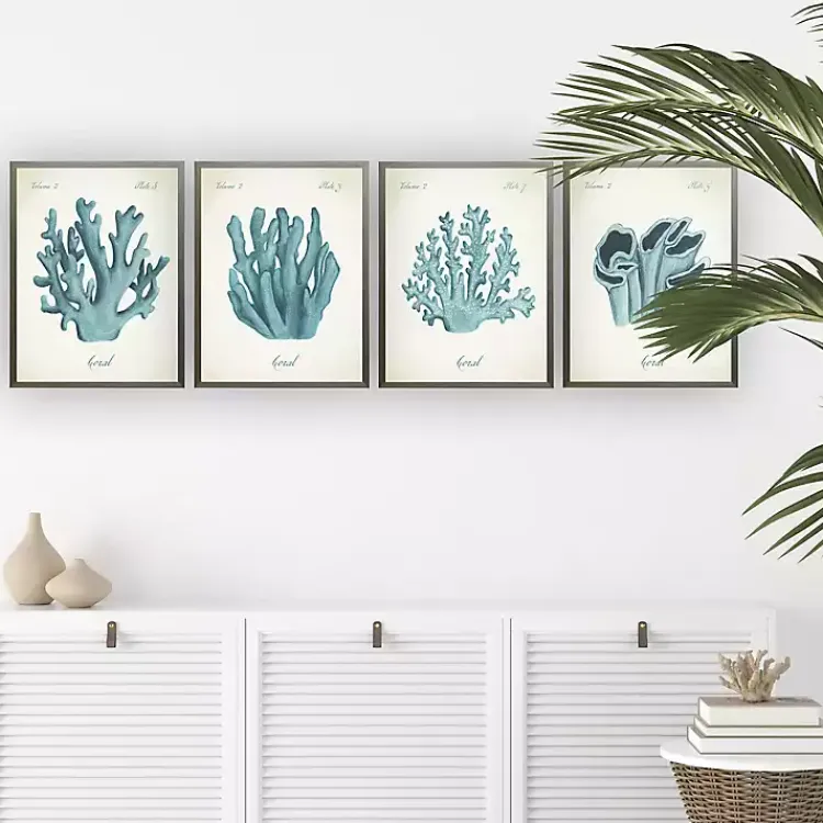 Kirklands Home Framed Art|Watercolor Coral Gray Framed Art Prints, Set of 4