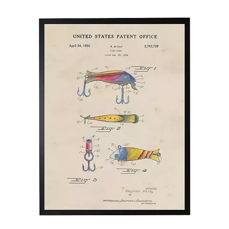 Kirklands Home Framed Art|Watercolor Fish and Lure Patent Framed Art Print Multi