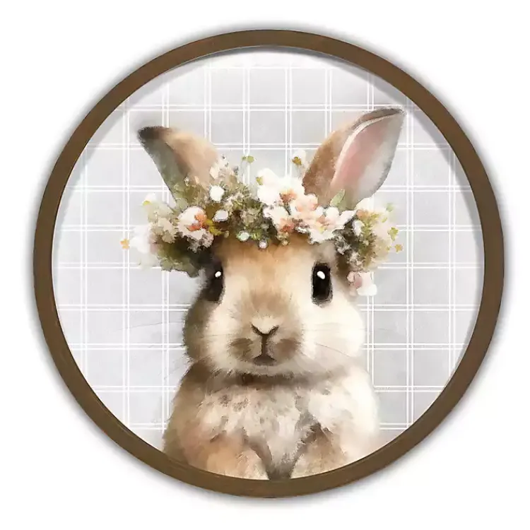 Outlet Watercolor Floral Bunny Round Framed Wall Print Easter Decorations