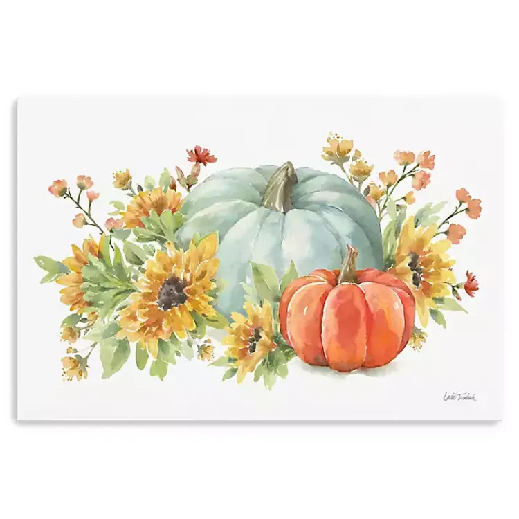 Online Watercolor Floral Pumpkins Canvas Print, 36x24 in. Fall