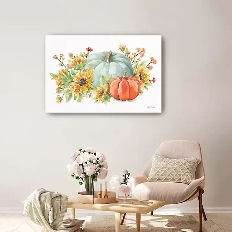 Online Watercolor Floral Pumpkins Canvas Print, 36x24 in. Fall