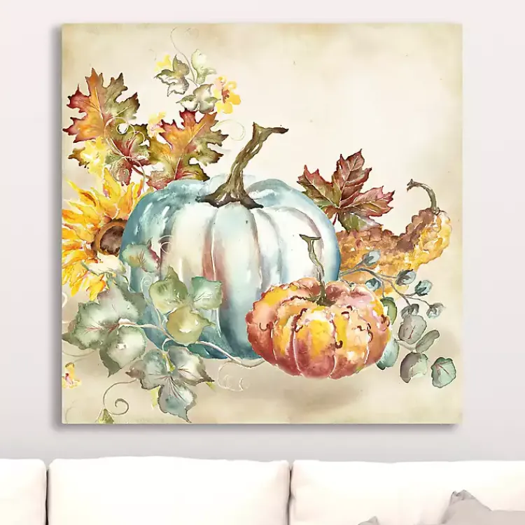 Best Watercolor Harvest Pumpkins Canvas Art Print Fall