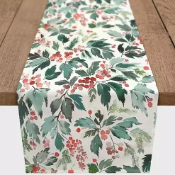 Sale Watercolor Holly Table Runner, 90 in. Christmas Dining & Entertaining