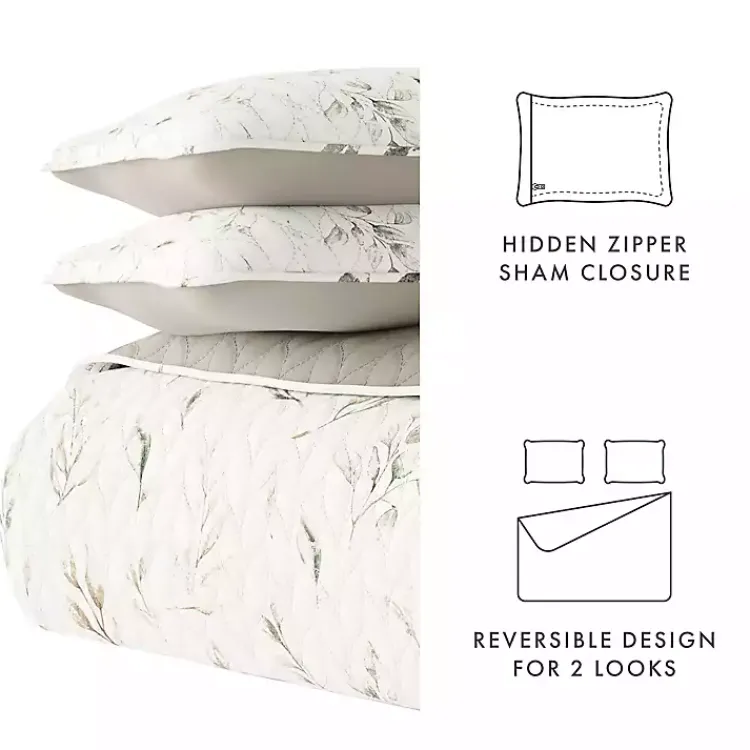 Kirklands Home Quilts|Watercolor Leaves Reversible 3-pc. King Quilt Set