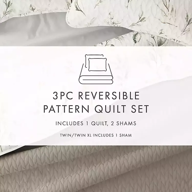 Kirklands Home Quilts|Watercolor Leaves Reversible 3-pc. King Quilt Set