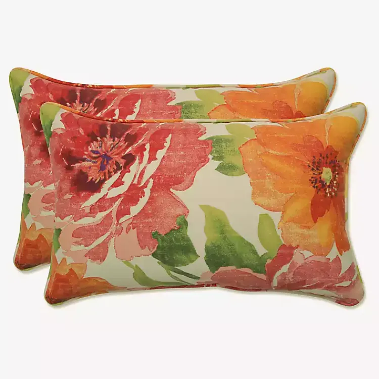 Kirklands Home Outdoor Cushions & Pillows|Watercolor Primrose Lumbar Pillows, Set of 2