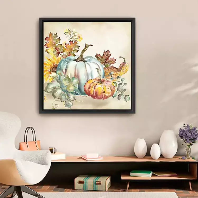 Watercolor Pumpkins Framed Canvas Art Print Fall